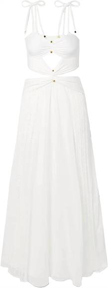 NEW PATBO adjustable ties beaded sheer skirt cutout beach maxi dress in white - Picture 2 of 4